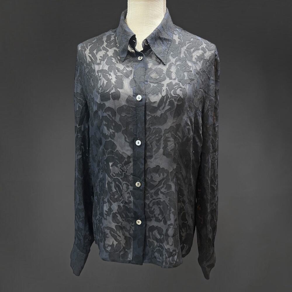 Vintage Luca Luca Italy Sheer Devore Silk Rayon Blouse Whimsigoth Top Medium
